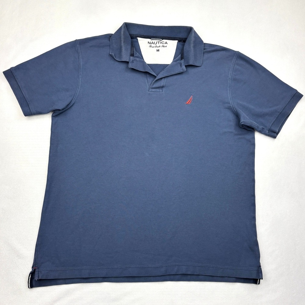 Nautica Mens True Deck Shirt Blue Cotton Pique Polo Short Sleeve Size M Logo